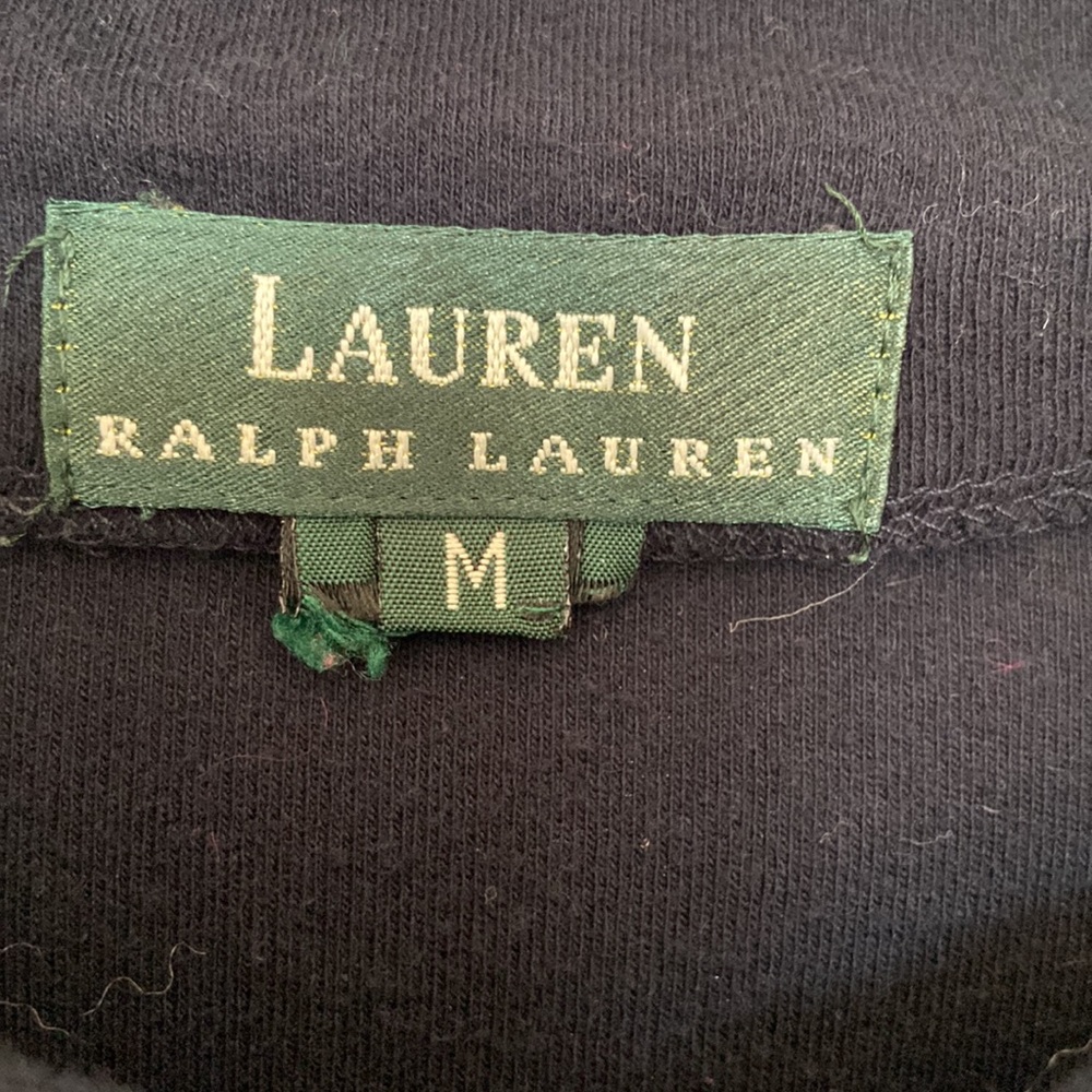 Ralph Lauren Navy Full Zip Up Mock Sweater, Navy/Brown Faux Trim Size M, EUC - Picture 4 of 13